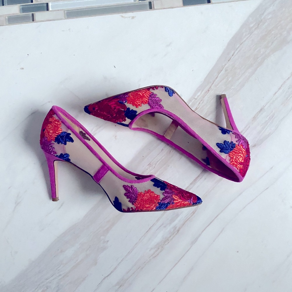 Jessica Simpson Floral-Mesh Heels